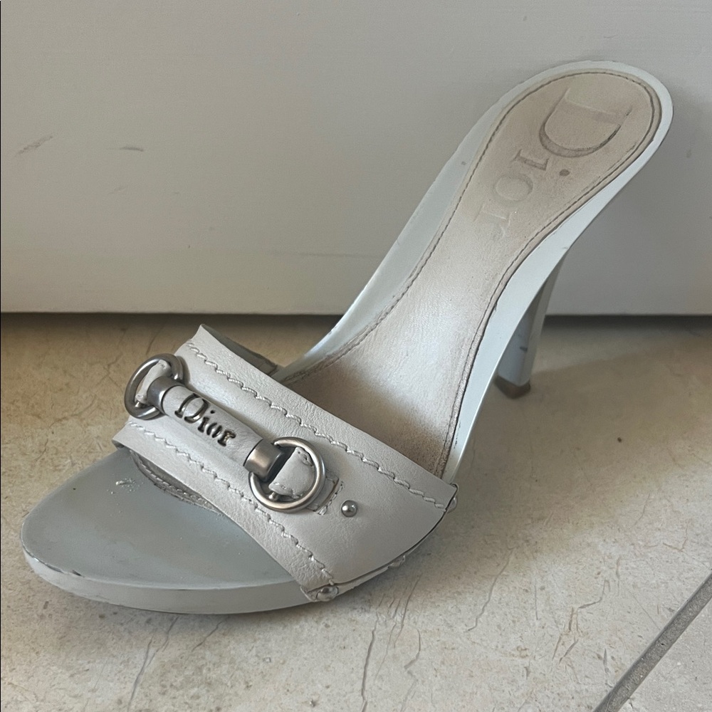 Dior Women's Silver and Gray Heeled Slides